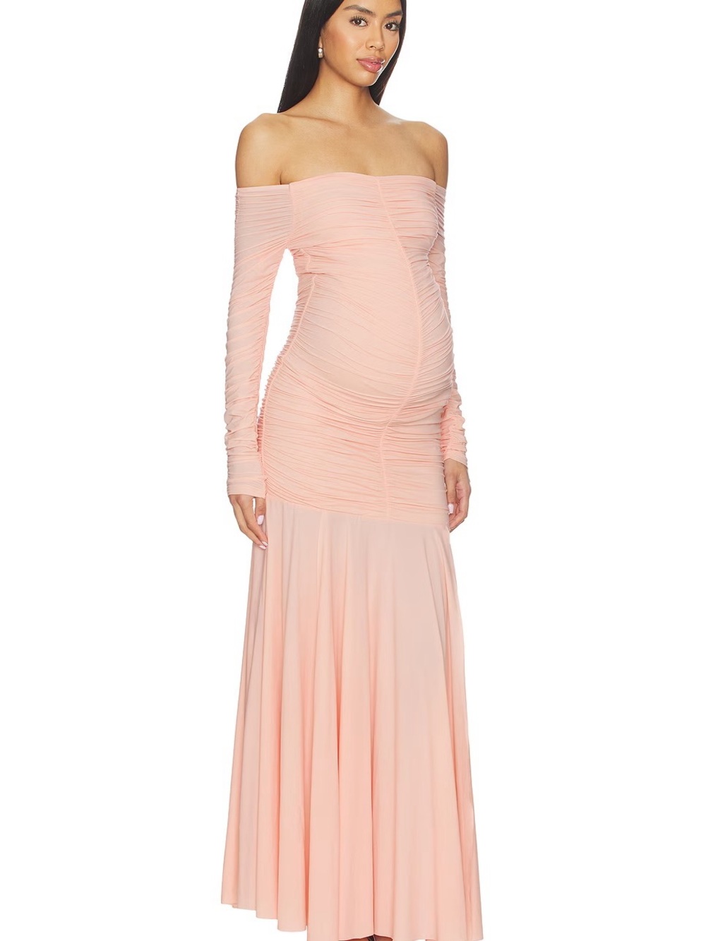 Bumpsuit Airbrush Off The Shoulder Maxi Dress in Dusty Pink - Picture 7 of 8